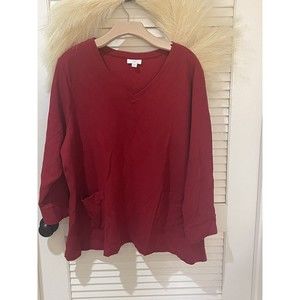 J. Jill Red Long Sleeve Tunic Top blouse 2 front pockets High Low Hem Womens 4XL